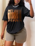 Modisches Damen-T-Shirt mit Buchstaben-Aufdruck, Rundhalsausschnitt, kurzärmelig, lässig