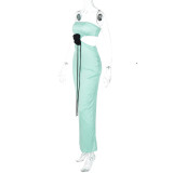 Sommermode trägerloses, hohles, einfarbiges, schmal geschnittenes Kleid