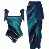 Einteiliger Badeanzug mit Vintage-Print für Damen, Spa-Urlaub, Strandrock, zweiteiliger Badeanzug