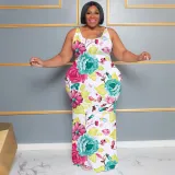Plus Size Women's Summer Casual Sleeveless Digital Print Long Dress