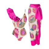 Einteiliger Badeanzug mit Vintage-Print für Damen, Spa-Urlaub, Strandrock, zweiteiliger Badeanzug