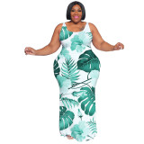 Plus Size Women's Summer Casual Sleeveless Digital Print Long Dress