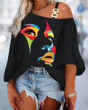 Fall Fashion Patchwork Loose Casual Top Ladies Printed T-Shirt