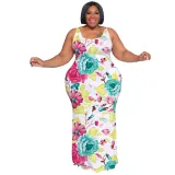 Plus Size Women's Summer Casual Sleeveless Digital Print Long Dress