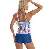 women's Tankini striped printed Slim Fit Plus Size Two Pieces Square Leg swimsuit