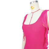 Sexy Sommer-Träger für Damen, figurbetontes Kleid mit tiefem Rücken und Netzstoff