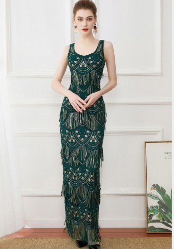 Women Vintage Formal Party Elegant Sequin Embroidery Evening Dress