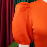 Damen-Kleid mit Rundhalsausschnitt und Puffärmeln