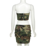 Zomer Dames Sexy strapless camouflage crop top en rok tweedelige set