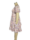 Plus Size Damen Sommerkleid mit kurzen Ärmeln und schulterfreiem Blumendruck