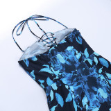 Trägerloses Kleid zum Schnüren mit Schlitz und Wellenbesatz für Damen