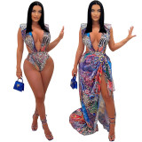 Damen-Overall mit modischem Aufdruck und zweiteiliges Set mit langem Umhang