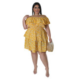 Plus Size Damen Kurzarm-Kleid mit lässigem Print