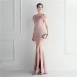Mesh Beaded + Embellished Feather Star Red Carpet Long Evening Gown