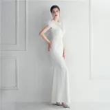 Mesh Beaded + Embellished Feather Star Red Carpet Long Evening Gown