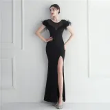 Mesh Beaded + Embellished Feather Star Red Carpet Long Evening Gown