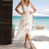 Women's Summer Sexy Sling Lace White Dress Holidays Beach Dress