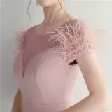 Mesh Beaded + Embellished Feather Star Red Carpet Long Evening Gown