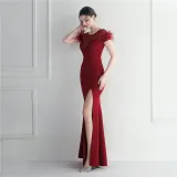 Mesh Beaded + Embellished Feather Star Red Carpet Long Evening Gown