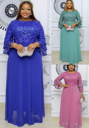 Afrikaanse dameskleding Plus Size kanten chiffon jurk