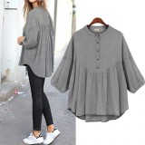 3/4 Sleeves Plus Size Top Loose Casual Slim Fit Chic V Neck Classic Plaid Shirt Women