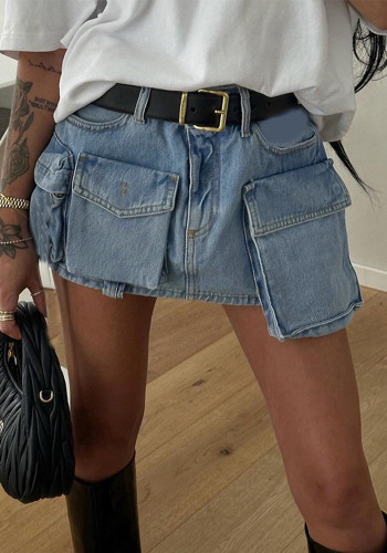 Summer Street Fashionista Slim Pocket Jupe courte Vêtements pour femmes