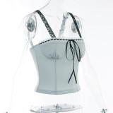Kontrastfarbenes Schnür-Camisole-Oberteil für den Sommer, frisch und süß, Reparaturweste für Damen