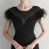 Mesh Beaded + Embellished Feather Star Red Carpet Long Evening Gown