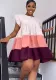 Women's Round Neck Ruffle Sleeve Contrast Patchwork Oversized Swing Dress