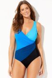 Einteiliger Badeanzug für Damen in Übergröße, Farbblock-Bikini mit Kreuz- und Farbverlauf