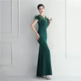 Mesh Beaded + Embellished Feather Star Red Carpet Long Evening Gown