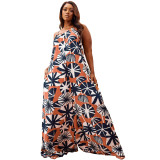 Sexy Slim Plus Size Printed Camisole Wide Leg Printed Maternity Jumpsuit