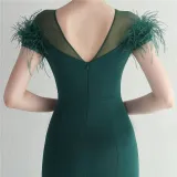 Mesh Beaded + Embellished Feather Star Red Carpet Long Evening Gown