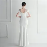 Mesh Beaded + Embellished Feather Star Red Carpet Long Evening Gown