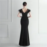 Mesh Beaded + Embellished Feather Star Red Carpet Long Evening Gown