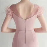 Mesh Beaded + Embellished Feather Star Red Carpet Long Evening Gown