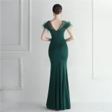 Mesh Beaded + Embellished Feather Star Red Carpet Long Evening Gown