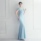 Mesh Beaded + Embellished Feather Star Red Carpet Long Evening Gown