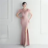 Mesh Beaded + Embellished Feather Star Red Carpet Long Evening Gown