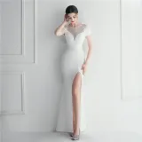 Mesh Beaded + Embellished Feather Star Red Carpet Long Evening Gown