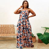 Sexy Slim Plus Size Printed Camisole Wide Leg Printed Maternity Jumpsuit