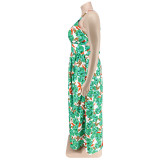 Plus Size Women'S Summer Sexy Floral Printing Straps Backless Slit Maxi Dress