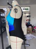 Einteiliger Badeanzug für Damen in Übergröße, Farbblock-Bikini mit Kreuz- und Farbverlauf
