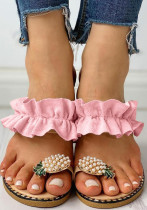 Sandalias planas de talla grande con piña de encaje sin cordones de verano para mujer