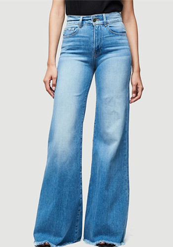 Damen-Jeans, schmale Passform, weites Bein, Fransenhose, Denim-Hose