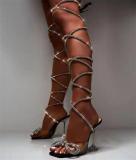 Summer Plus Size Women's Roman Style Rhinestone Lace-Up Bow Wine Glass Heel Sandals Women