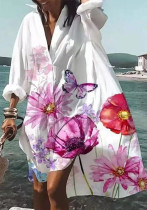 Vestido camisero irregular suelto elegante de mujer de talla grande con estampado de verano