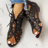 Plus Size Women's Shoes Summer Ladies Outdoor Wear Flat Hollow Ethnic Style Sandals Women
