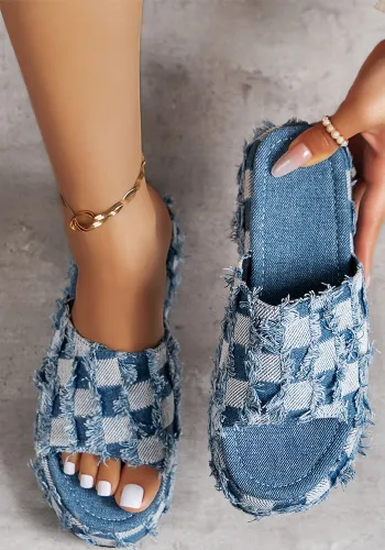 Women's Shoes Summer Wedge Platform Beach Outdoor Wear Denim Slippers Plus Size Ladies