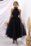 Primavera verano cuello halter malla cuello alto casual vacaciones vestido